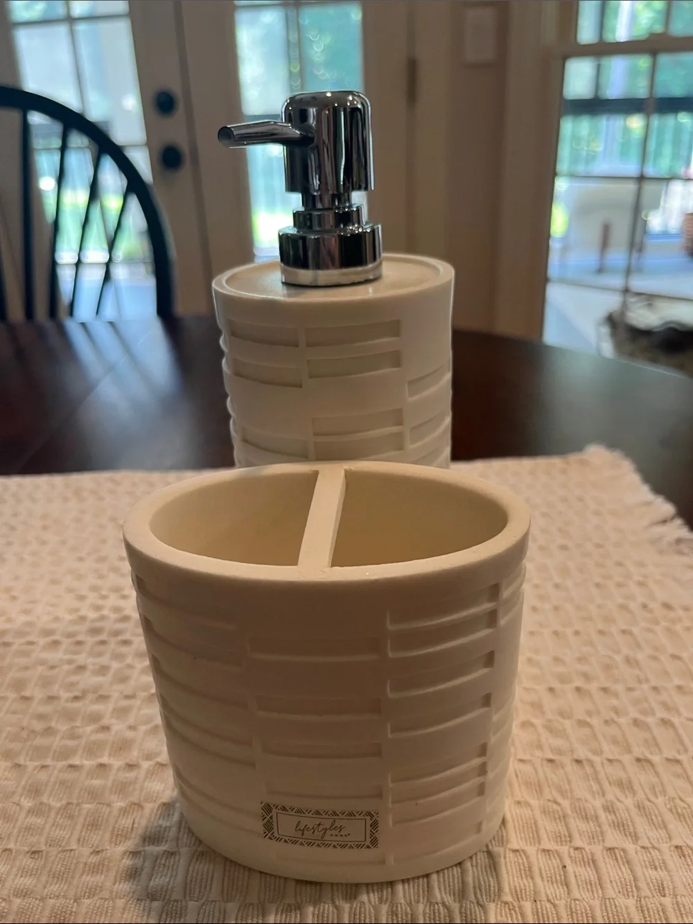Modern   Bathroom Set with Pump Dispenser and Toothbrush Holder